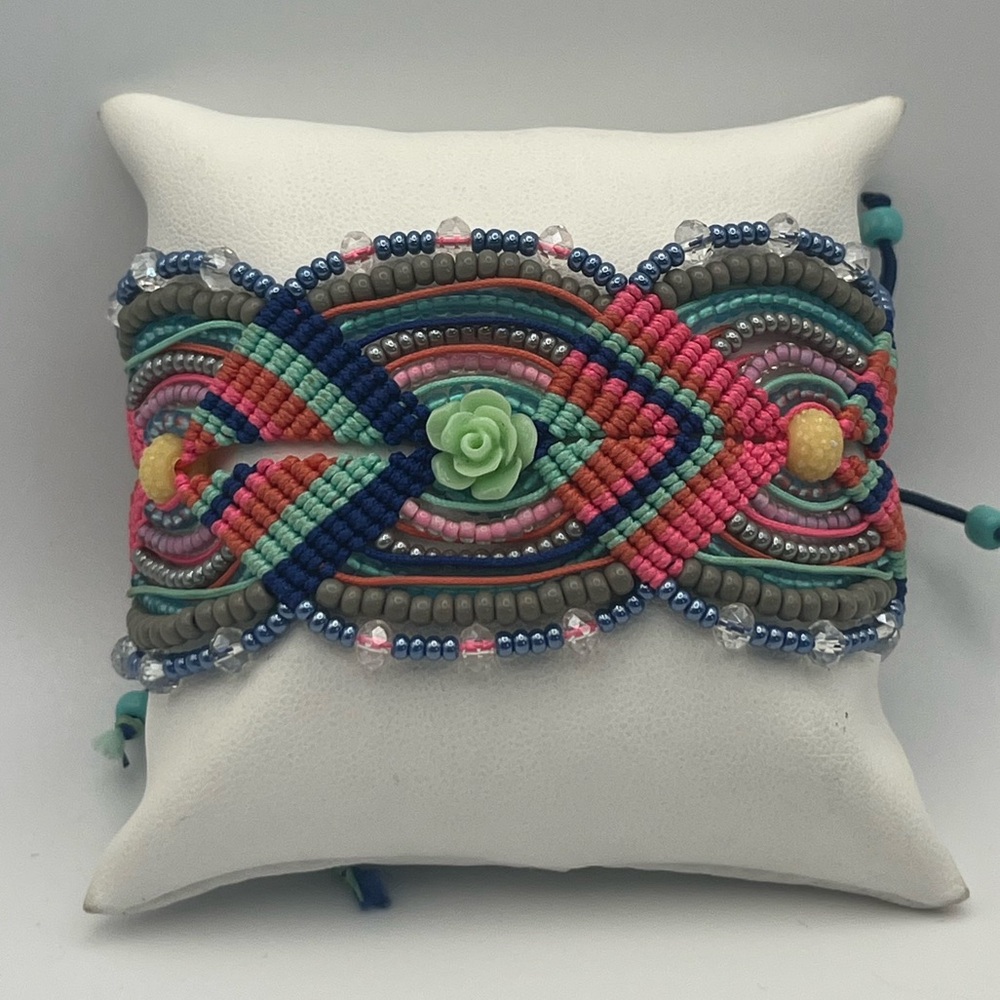 Handcrafted Macrame Style Drawstring Adjustable Bracelet - Picture 2 of 7